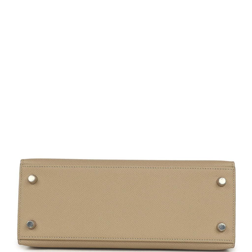 Pre-owned Hermes Kelly Sellier 25 Tri-Color Etoupe, Craie, Trench Epsom Palladium Hardware