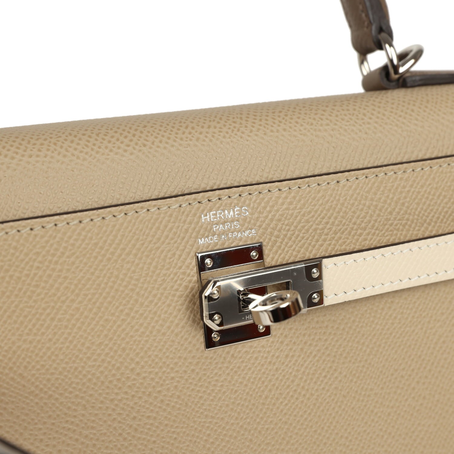 Pre-owned Hermes Kelly Sellier 25 Tri-Color Etoupe, Craie, Trench Epsom Palladium Hardware