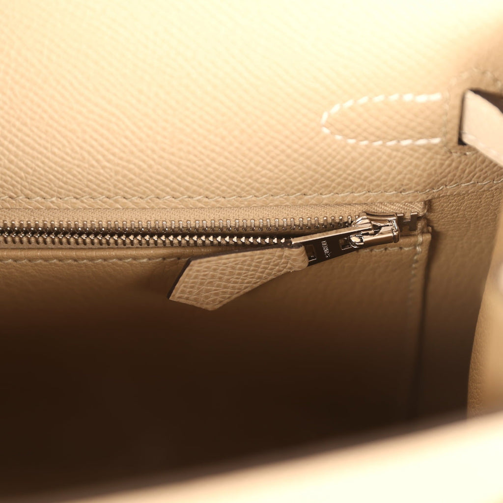 Pre-owned Hermes Kelly Sellier 25 Tri-Color Etoupe, Craie, Trench Epsom Palladium Hardware