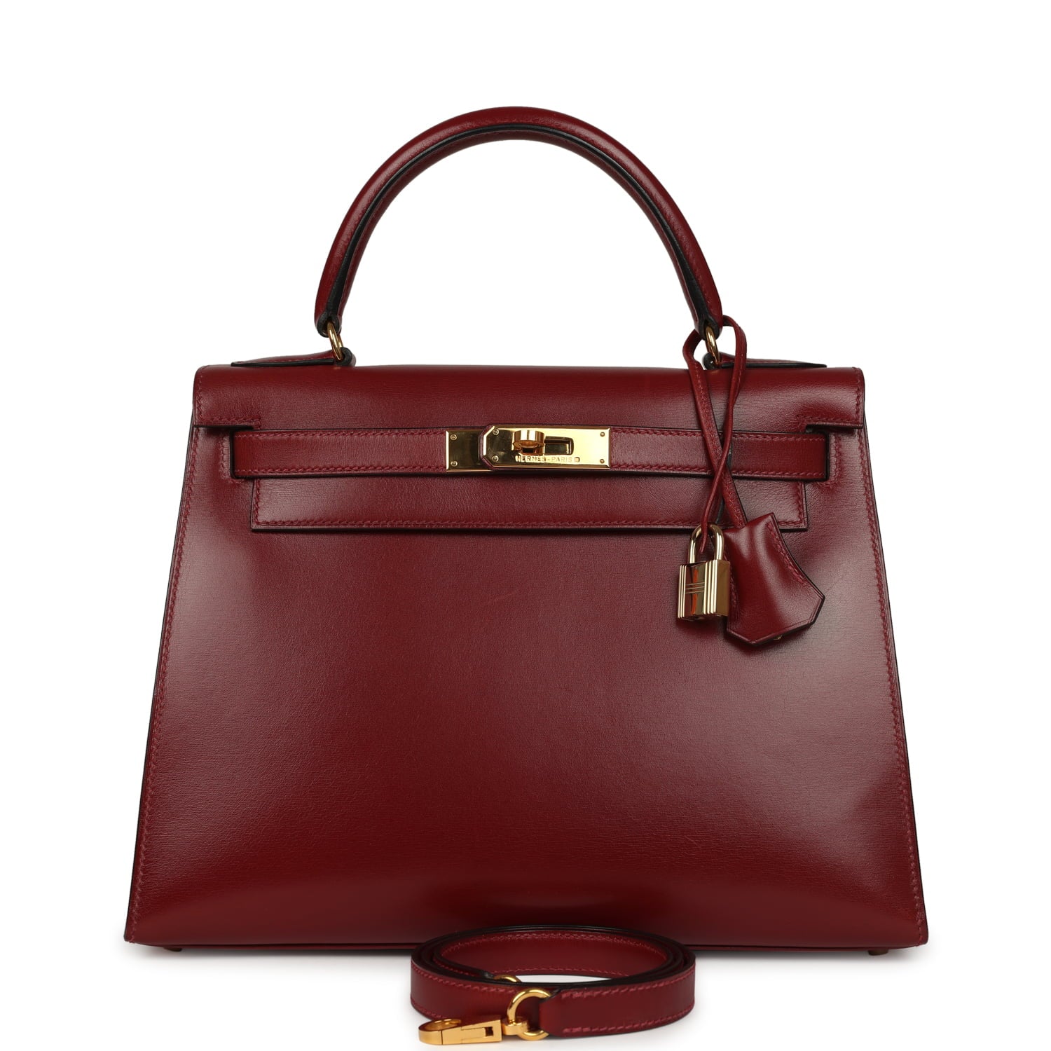 Vintage Hermes Kelly Sellier 28 Rouge H Box Gold Hardware