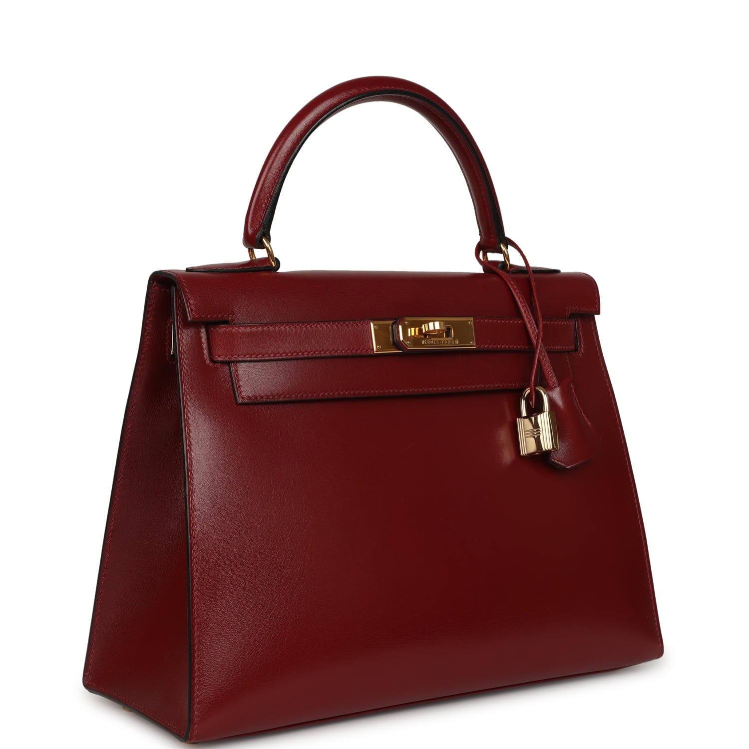 Vintage Hermes Kelly Sellier 28 Rouge H Box Gold Hardware