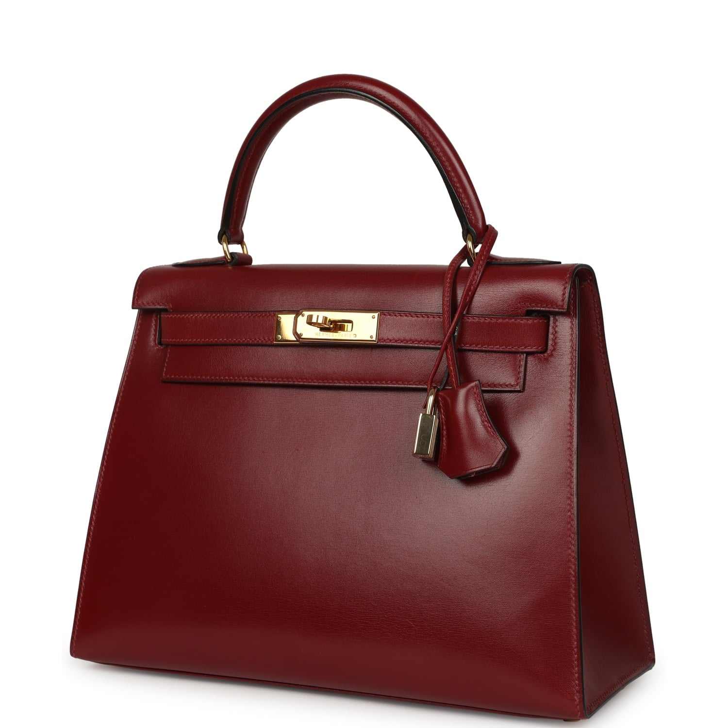 Vintage Hermes Kelly Sellier 28 Rouge H Box Gold Hardware