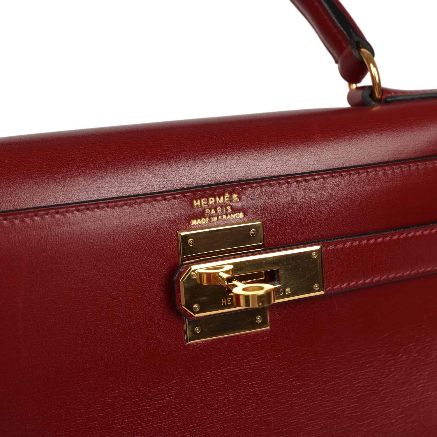 Vintage Hermes Kelly Sellier 28 Rouge H Box Gold Hardware