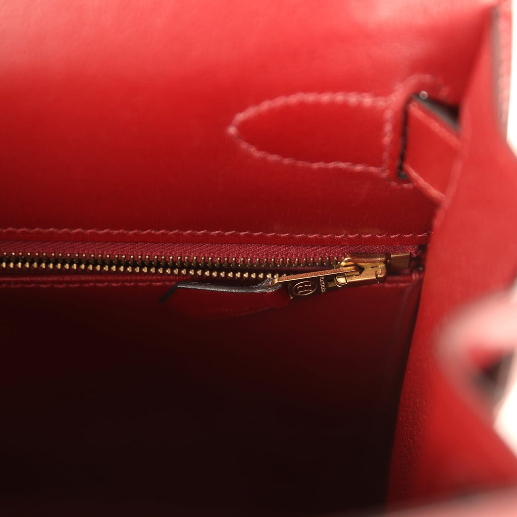 Vintage Hermes Kelly Sellier 28 Rouge H Box Gold Hardware