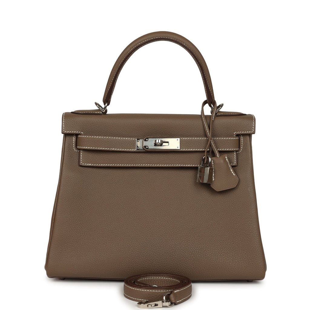 Pre-owned Hermes Kelly Retourne 28 Etoupe Togo Palladium Hardware
