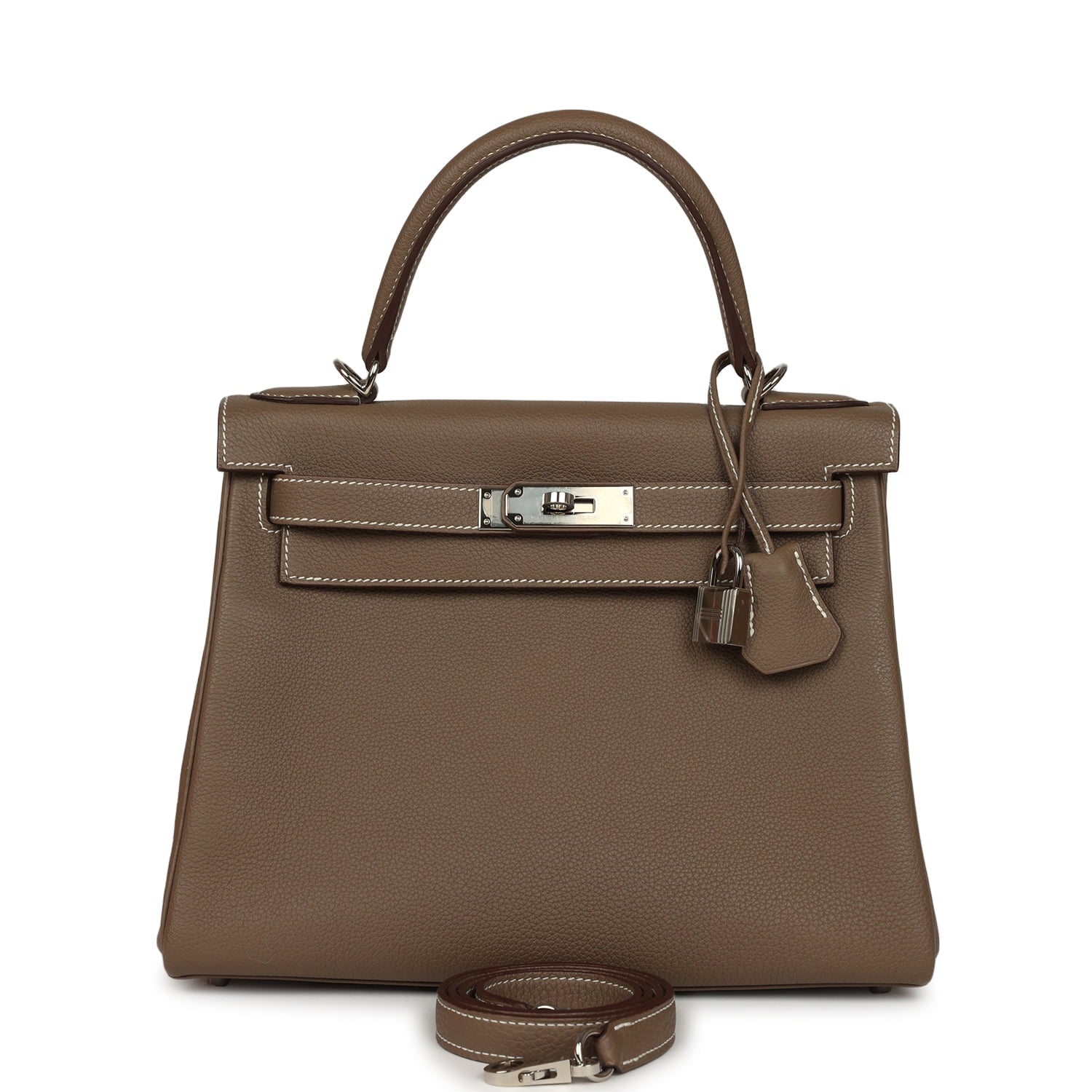 Pre-owned Hermes Kelly Retourne 28 Etoupe Togo Palladium Hardware