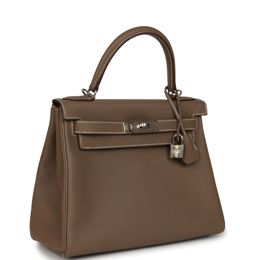 Pre-owned Hermes Kelly Retourne 28 Etoupe Togo Palladium Hardware