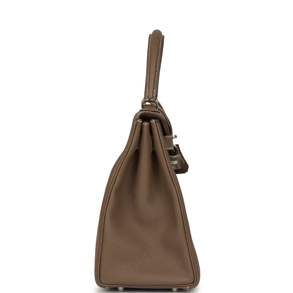 Pre-owned Hermes Kelly Retourne 28 Etoupe Togo Palladium Hardware