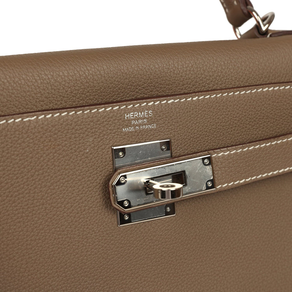 Pre-owned Hermes Kelly Retourne 28 Etoupe Togo Palladium Hardware