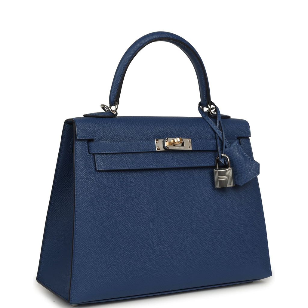Hermes Kelly Sellier 25 Bleu Tie Epsom Electrum Hardware