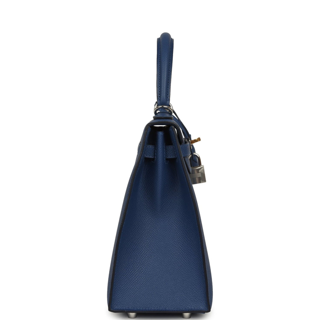 Hermes Kelly Sellier 25 Bleu Tie Epsom Electrum Hardware