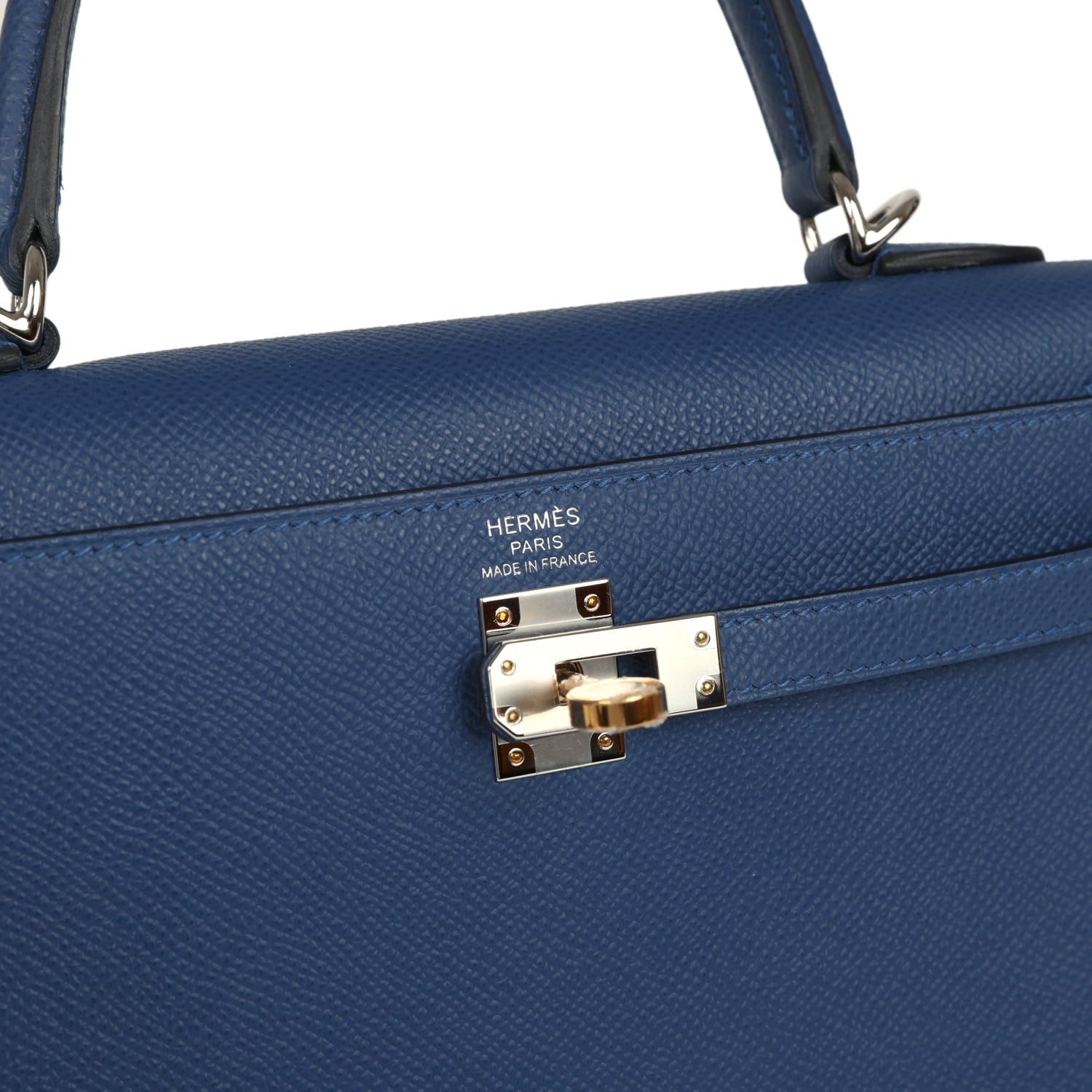 Hermes Kelly Sellier 25 Bleu Tie Epsom Electrum Hardware