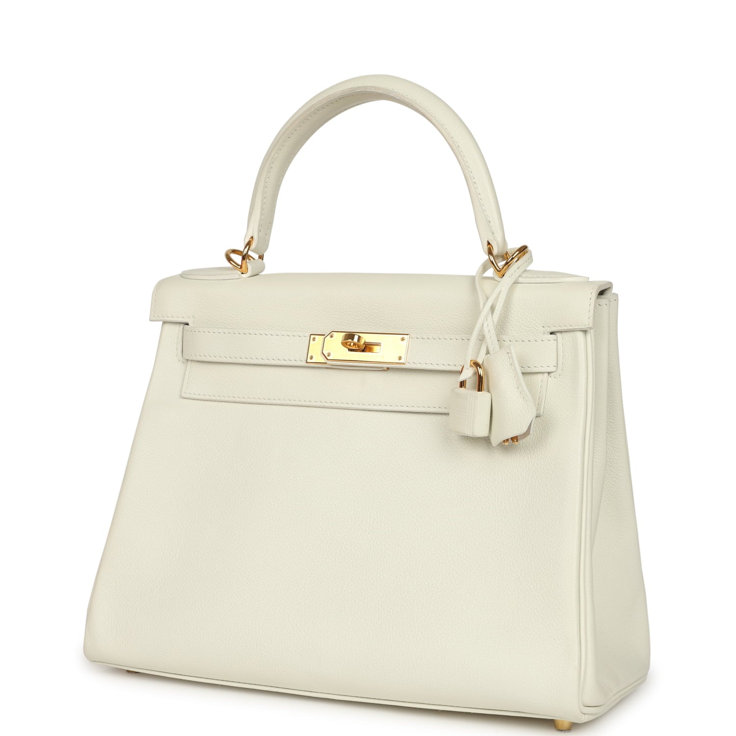 Pre-owned Hermes Kelly Retourne 28 White Evercolor Gold Hardware