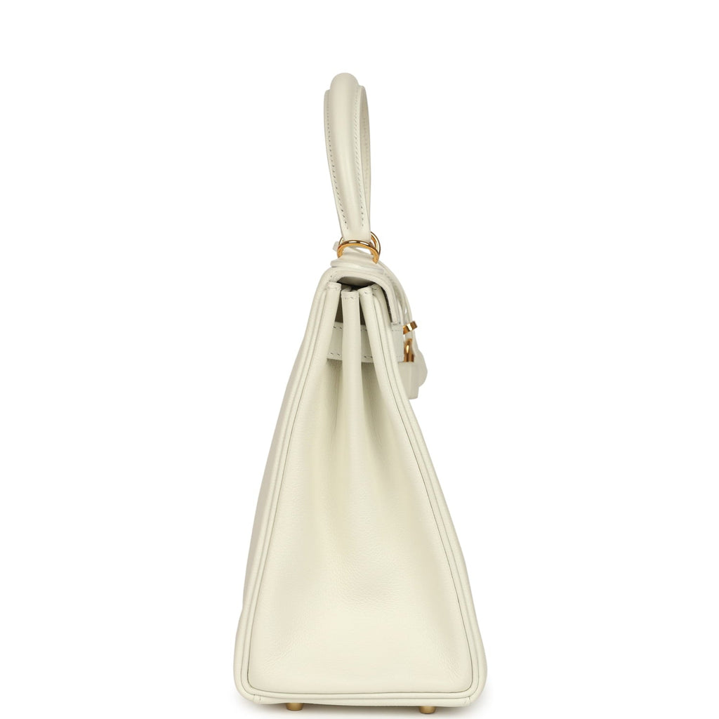 Pre-owned Hermes Kelly Retourne 28 White Evercolor Gold Hardware