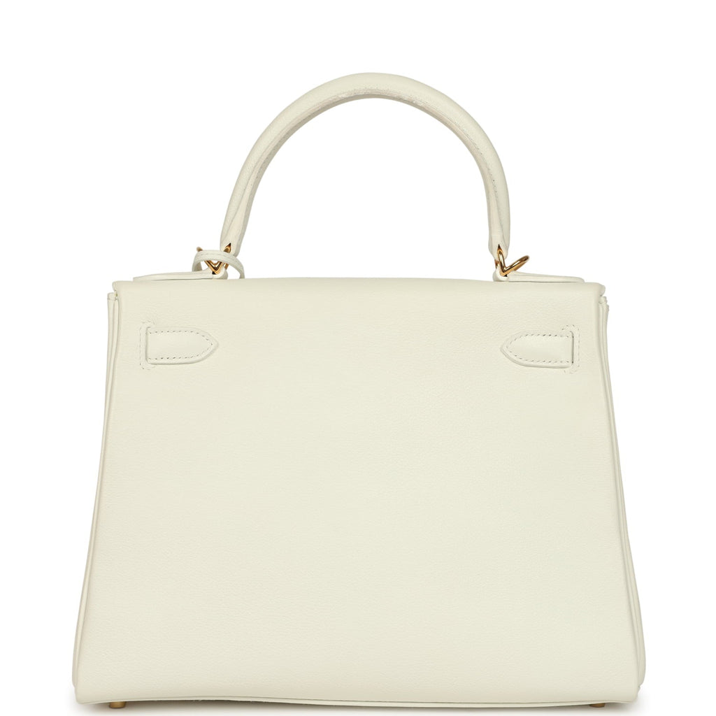 Pre-owned Hermes Kelly Retourne 28 White Evercolor Gold Hardware
