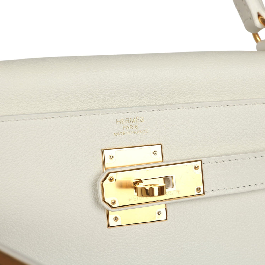 Pre-owned Hermes Kelly Retourne 28 White Evercolor Gold Hardware