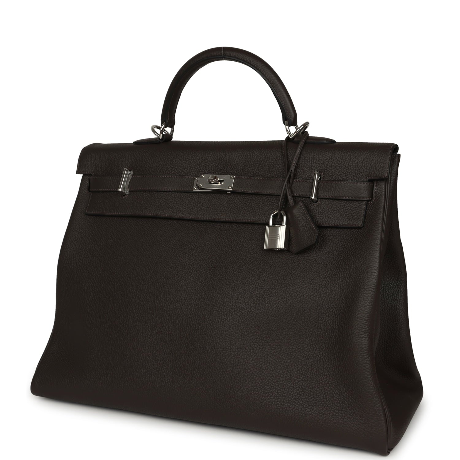 Hermes Kelly Voyage 50 Ebene Clemence Palladium Hardware