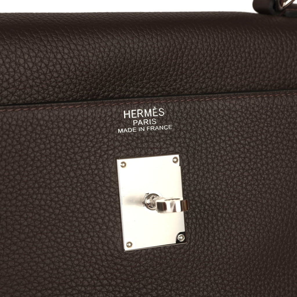 Hermes Kelly Voyage 50 Ebene Clemence Palladium Hardware