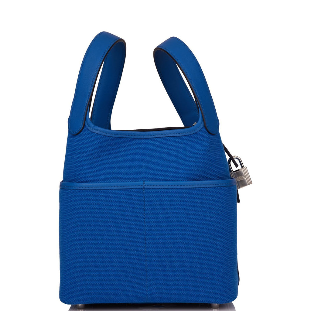 Hermes Picotin Cargo 18 Bleu France Swift and Toile Canvas Palladium Hardware