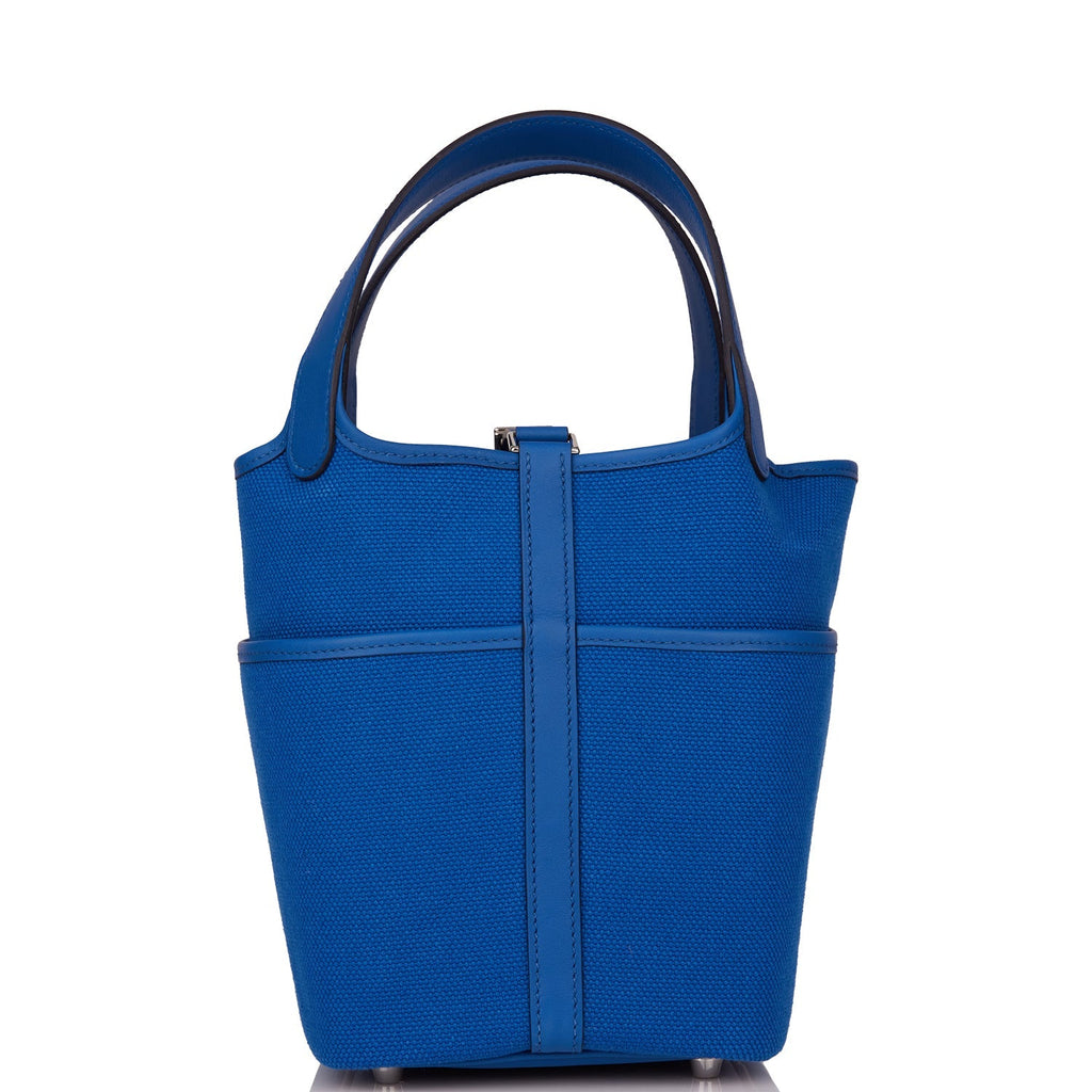Hermes Picotin Cargo 18 Bleu France Swift and Toile Canvas Palladium Hardware