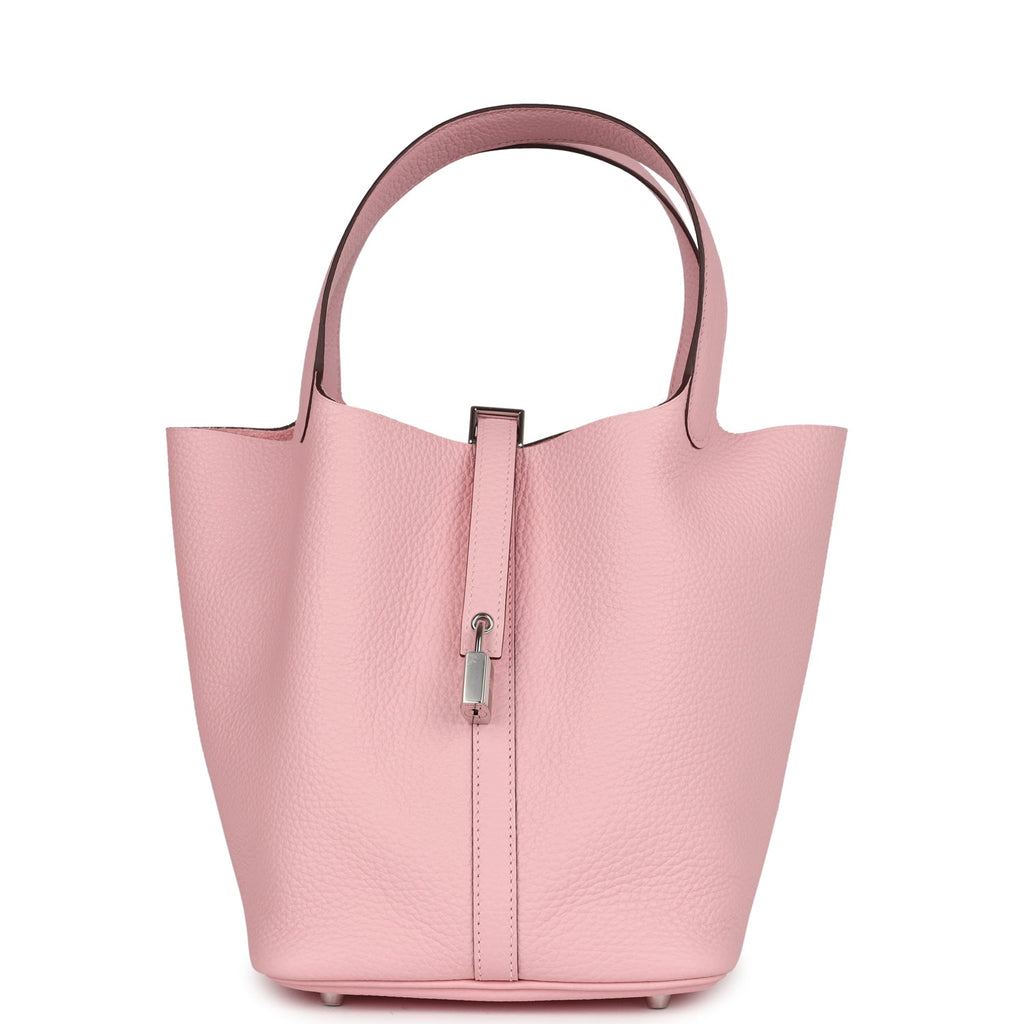 Hermes Picotin Lock 22 Rose Azalee Clemence Palladium Hardware