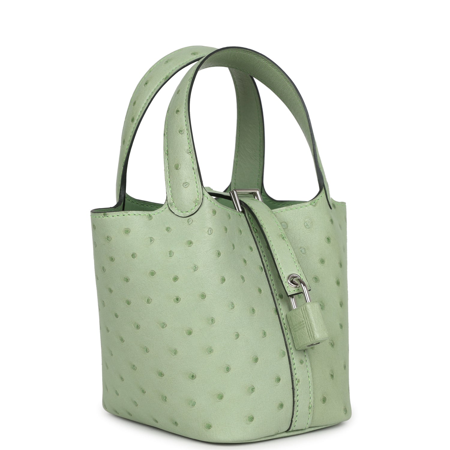 Hermes Micro Picotin Lock 14 Vert Criquet Ostrich Palladium Hardware