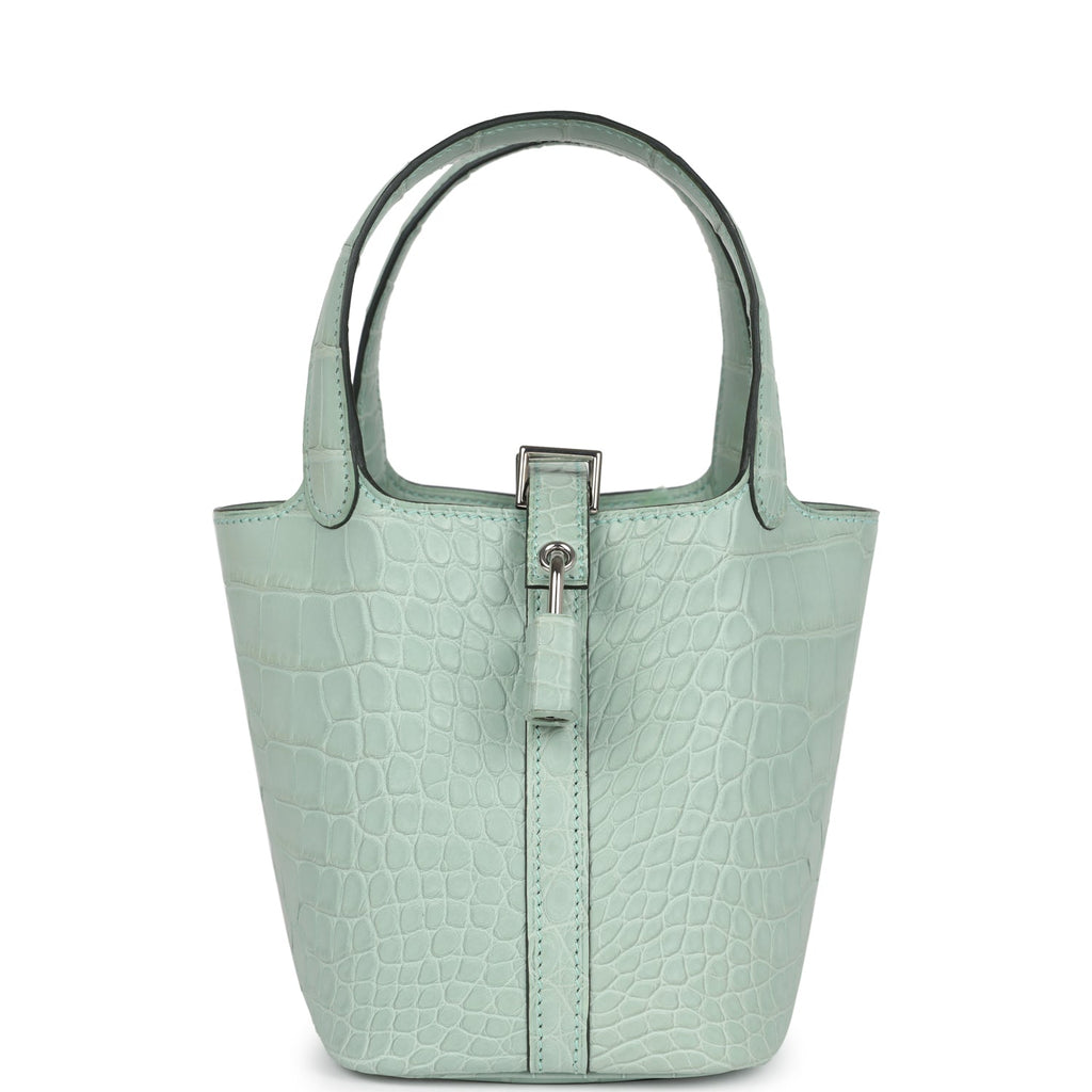 Hermes Micro Picotin Lock 14 Vert D'Eau Matte Alligator Palladium Hardware