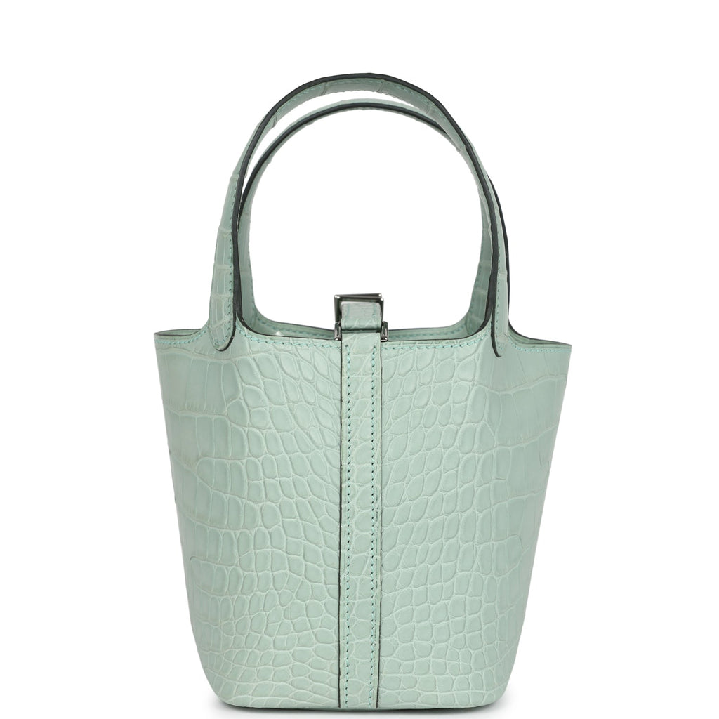 Hermes Micro Picotin Lock 14 Vert D'Eau Matte Alligator Palladium Hardware