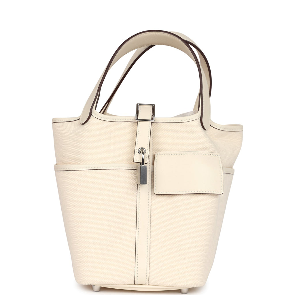 Hermes Picotin Cargo 18 Nata Swift and Toile Canvas Palladium Hardware