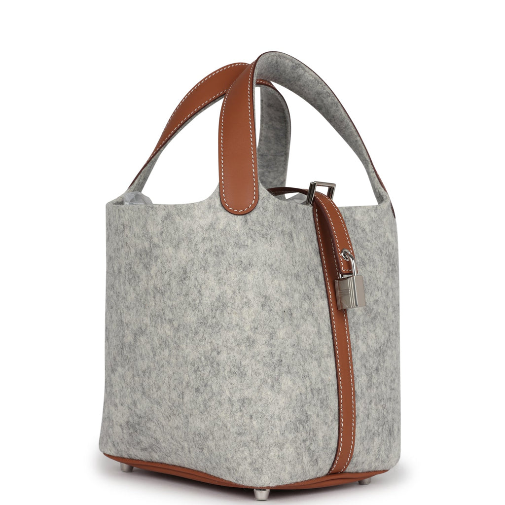 Hermes Picotin Lock 18 Gris Clair Feutre and Gold Swift Palladium Hardware