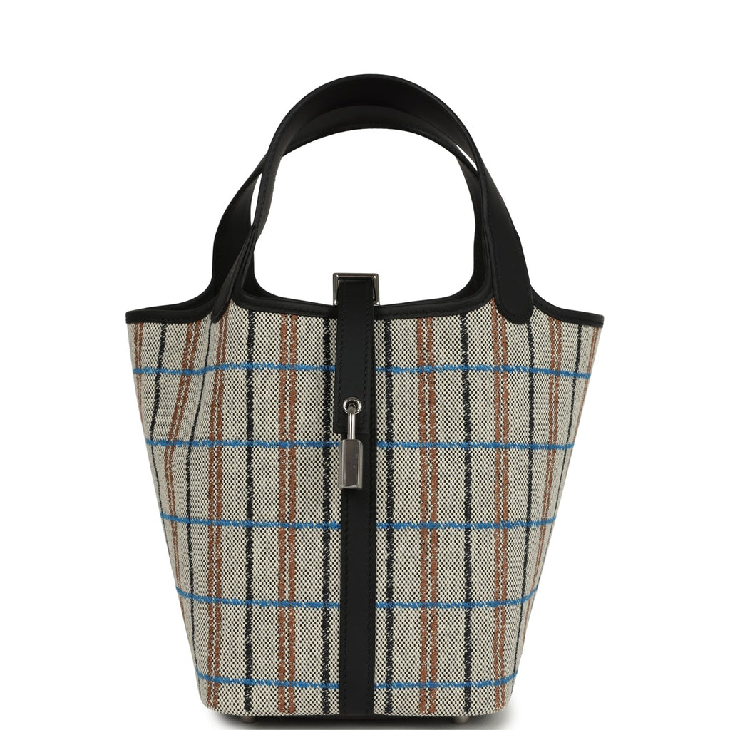Hermes Picotin Lock 18 Black Swift and Ecru, Bleu, Black and Fauve Toile H Canvas Palladium Hardware