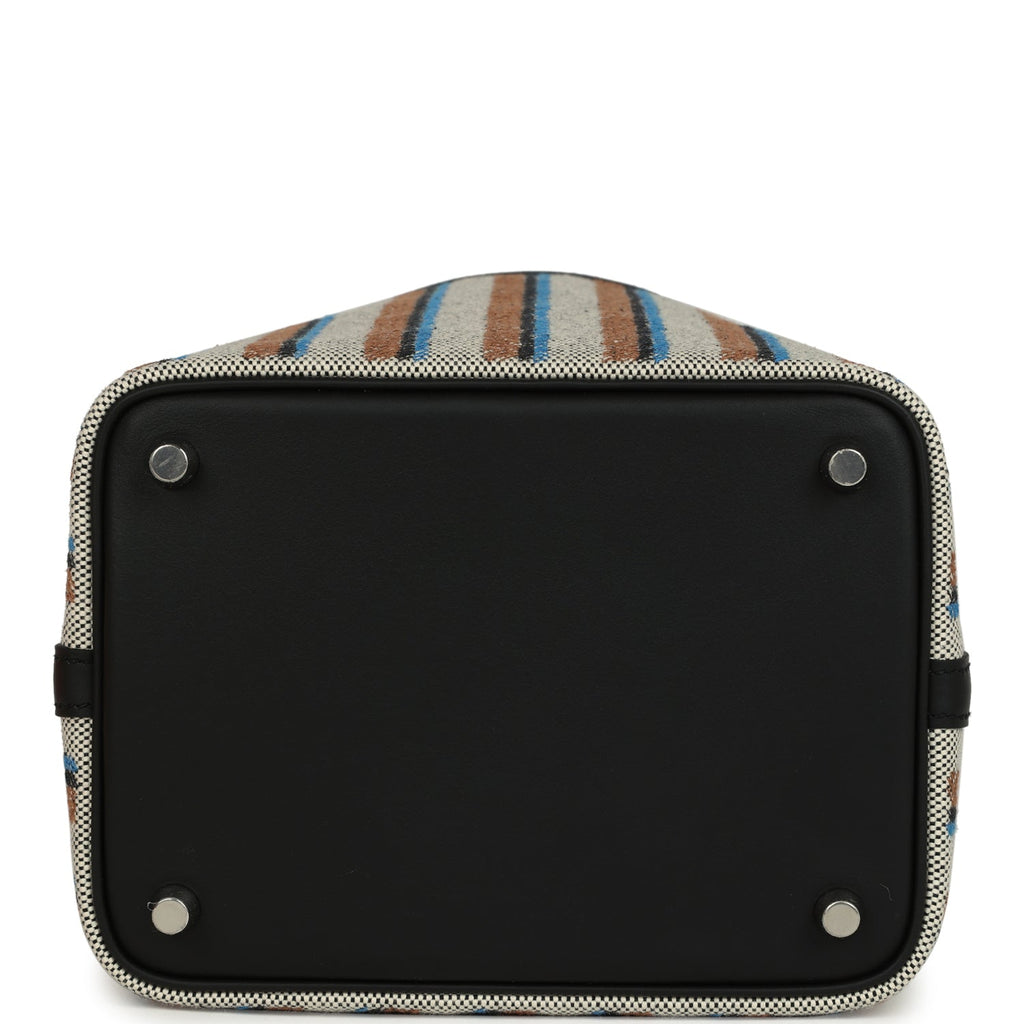 Hermes Stripe Picotin Lock 18 Black Swift and Ecru, Bleu, Black and Fauve Toile H Canvas Palladium Hardware