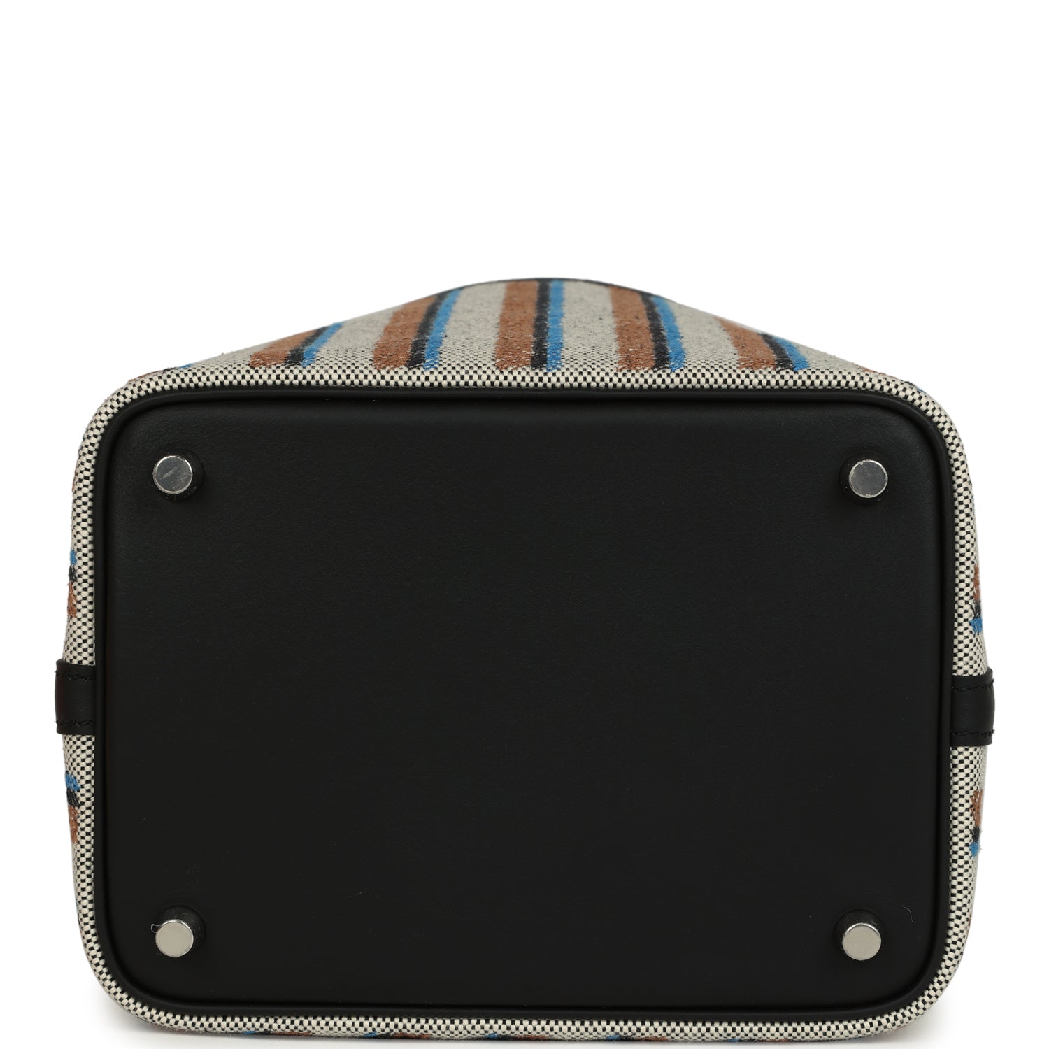 Hermes Stripe Picotin Lock 18 Black Swift and Ecru, Bleu, Black and Fauve Toile H Canvas Palladium Hardware