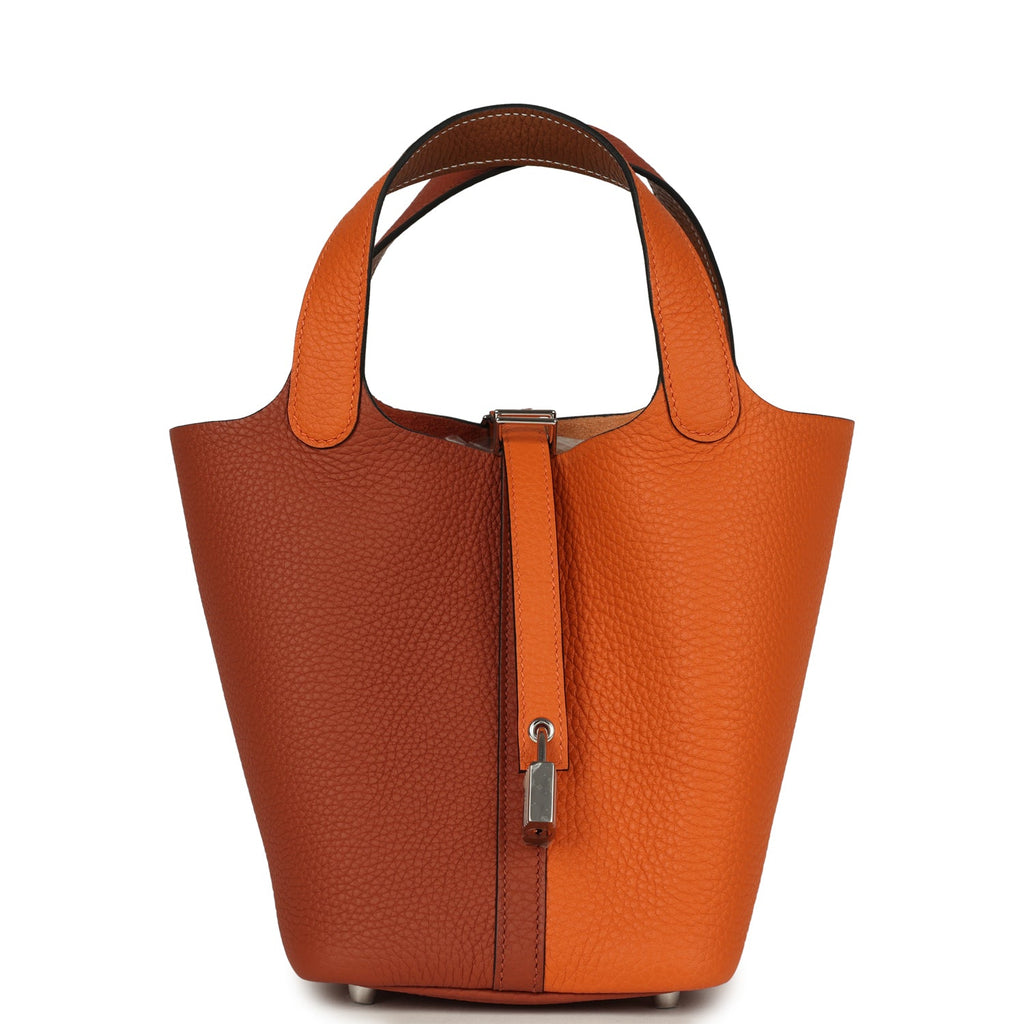 Hermes Picotin Lock 18 Casaque Orange, Cuivre and Gold Clemence Palladium Hardware