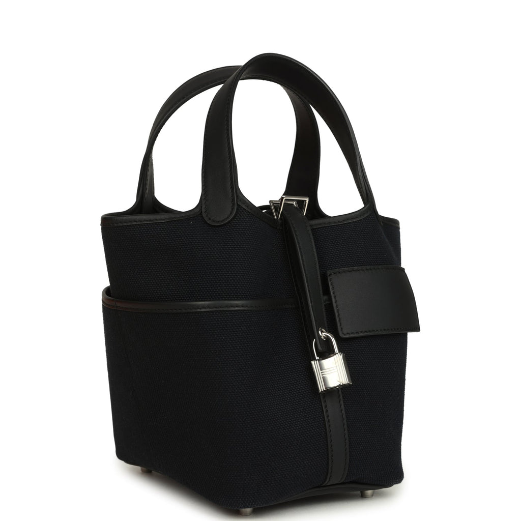 Hermes Picotin Cargo 18 Black Toile Goeland and Swift Palladium Hardware