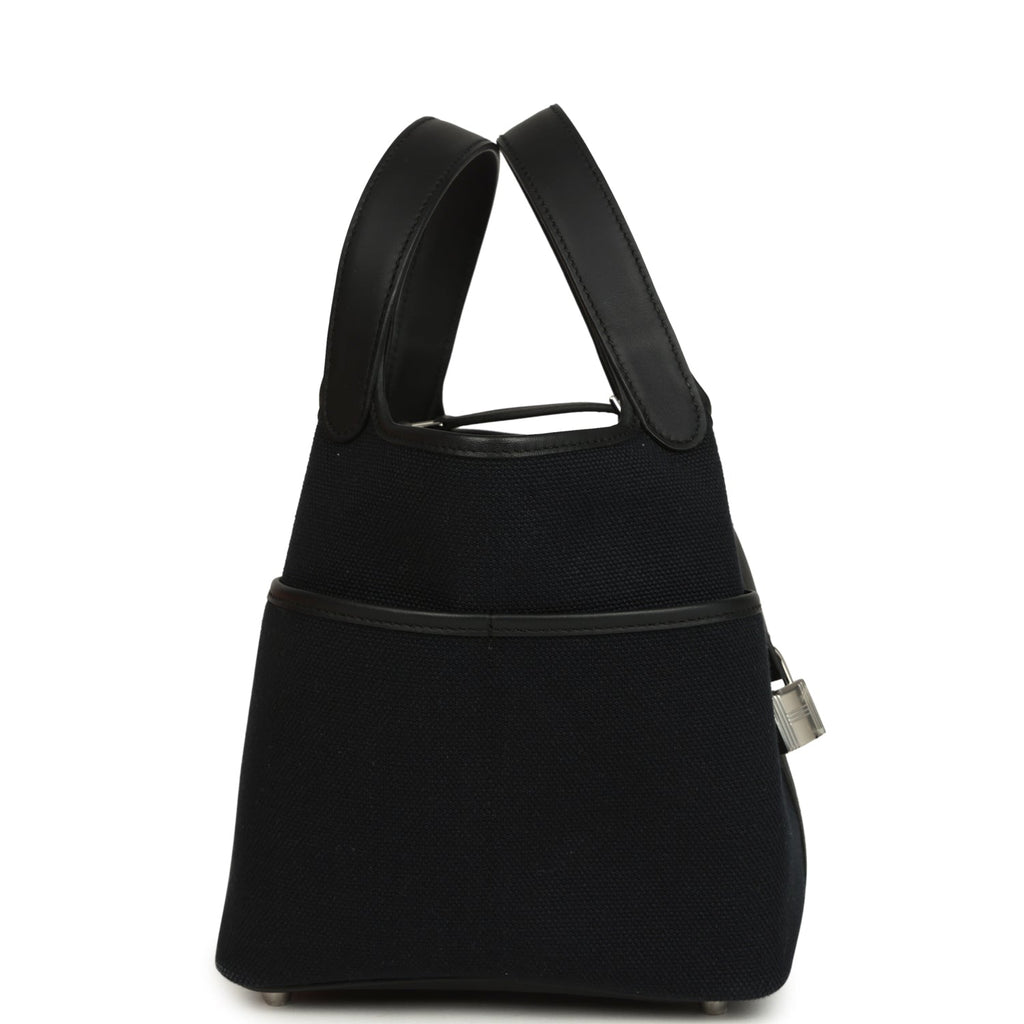 Hermes Picotin Cargo 18 Black Toile Goeland and Swift Palladium Hardware