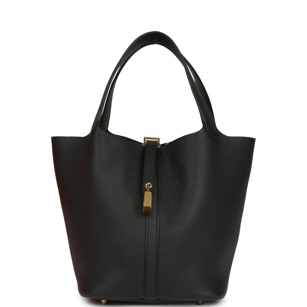 Hermes Picotin Lock 22 Black Clemence Gold Hardware