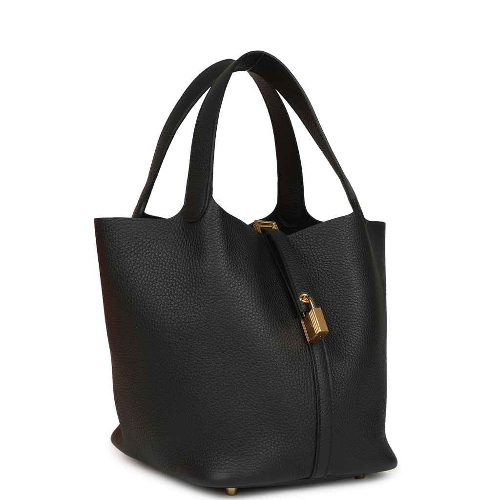 Hermes Picotin Lock 22 Black Clemence Gold Hardware