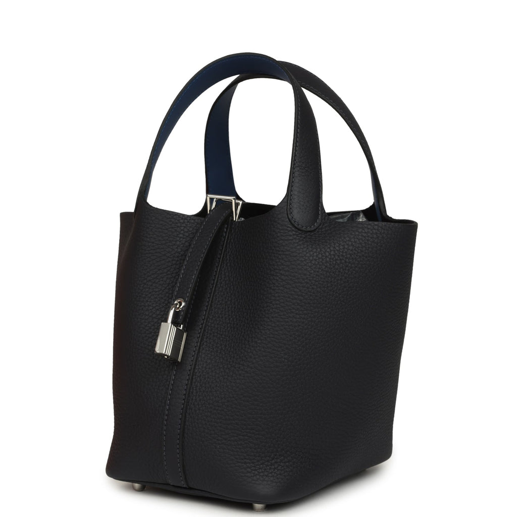 Hermes Picotin Lock Eclat 18 Bleu Nuit Clemence and Bleu France Swift Palladium Hardware