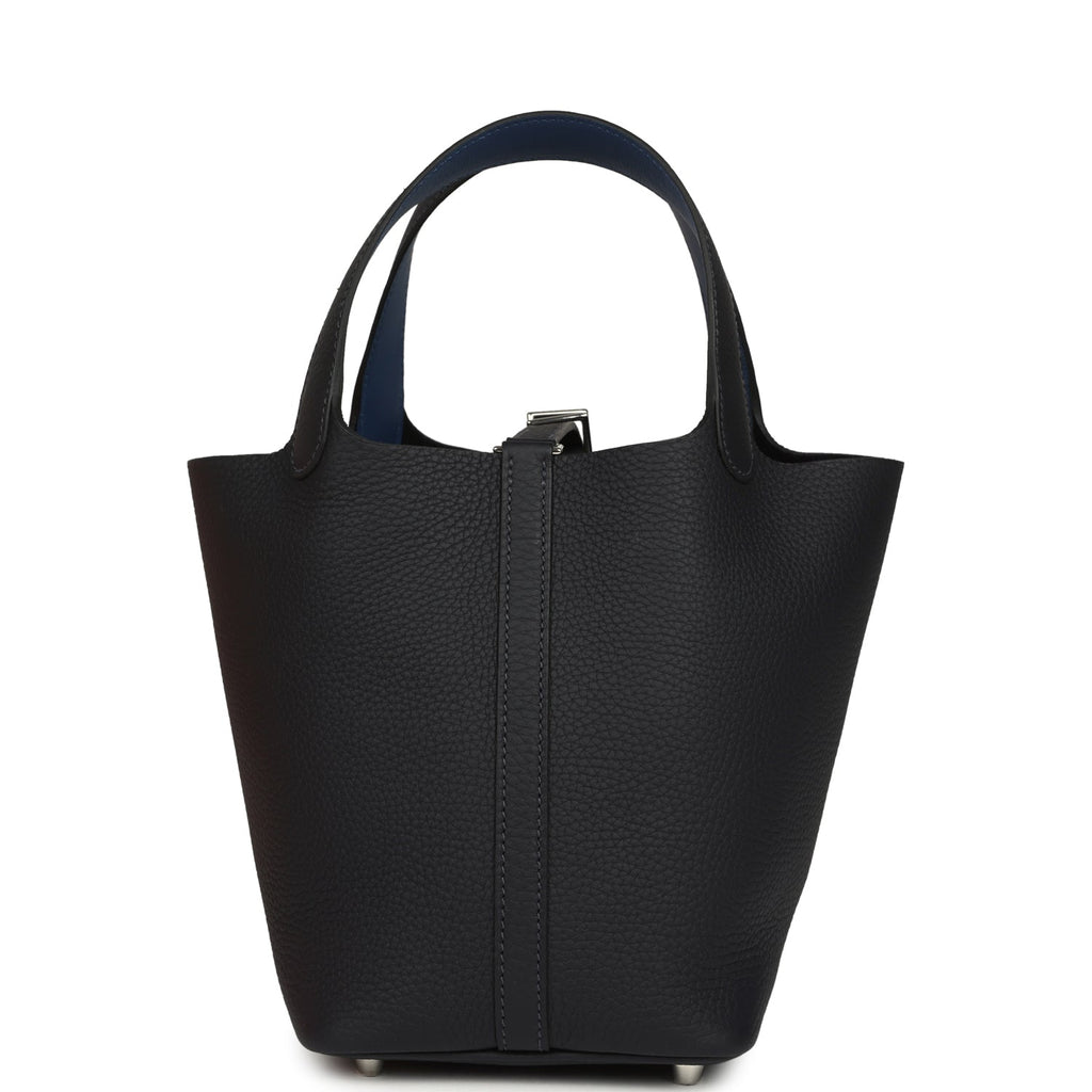 Hermes Picotin Lock Eclat 18 Bleu Nuit Clemence and Bleu France Swift Palladium Hardware
