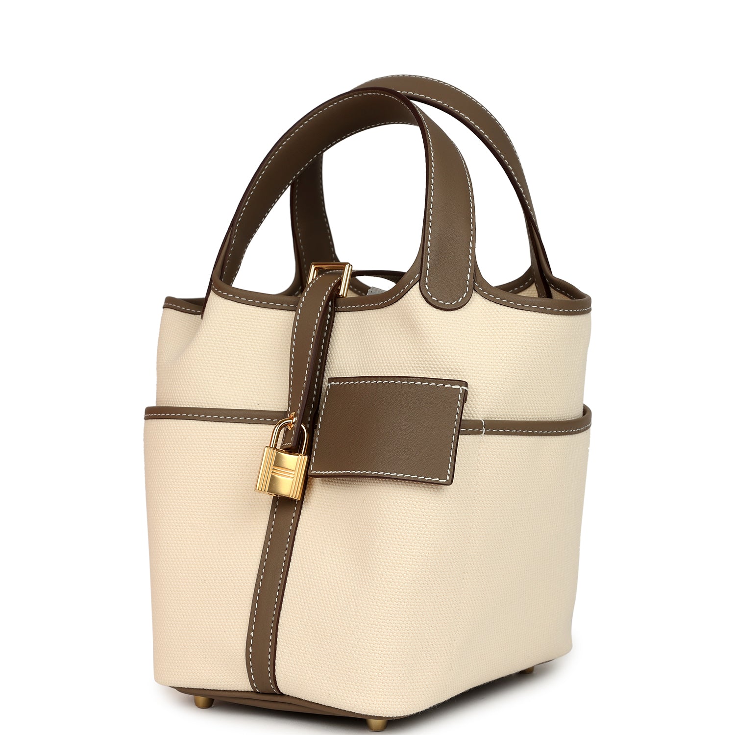 Hermes Picotin Cargo 18 Ecru Toile Canvas and Etoupe Swift Gold Hardware