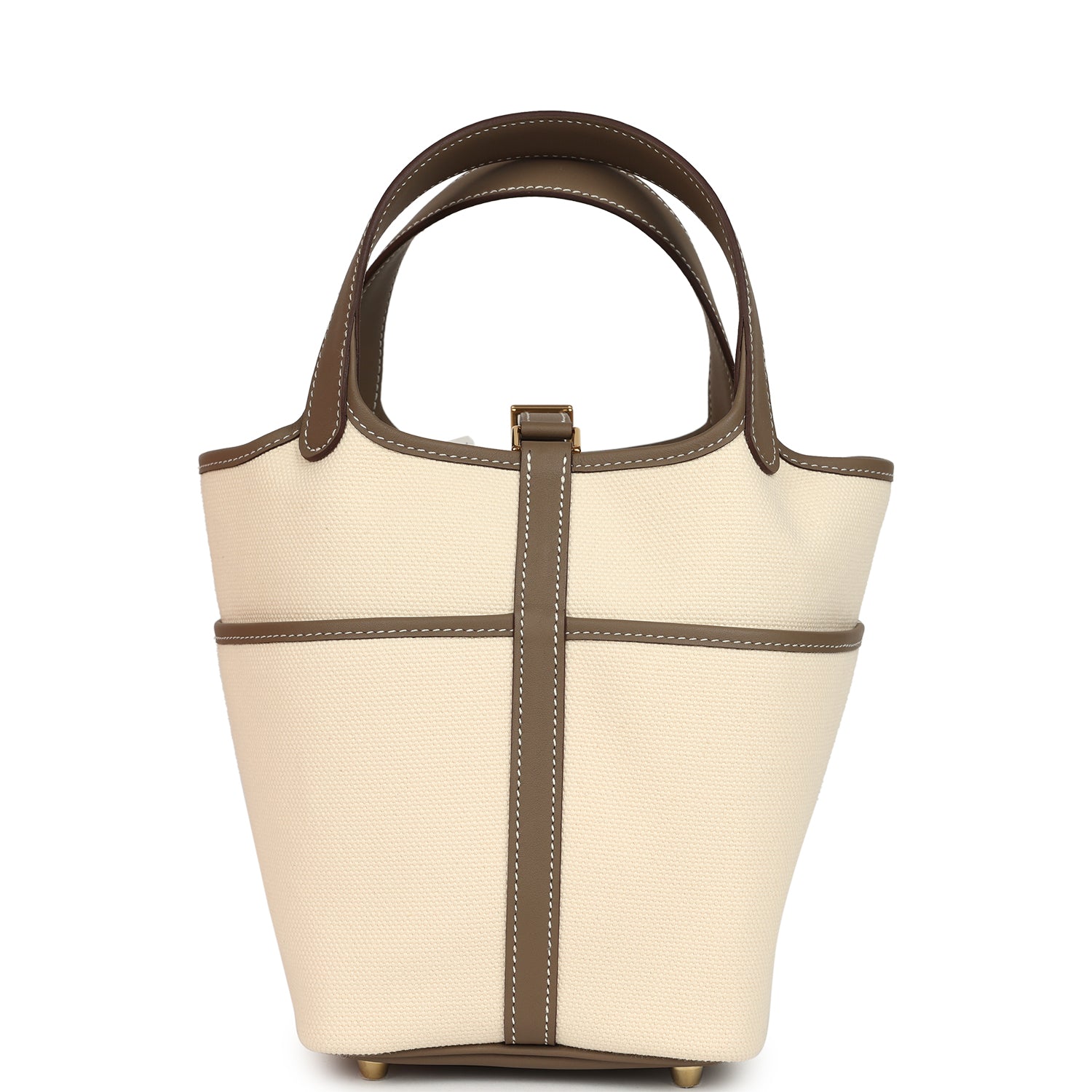 Hermes Picotin Cargo 18 Ecru Toile Canvas and Etoupe Swift Gold Hardware