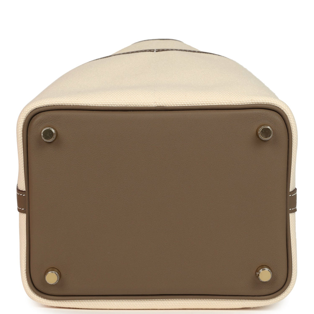 Hermes Picotin Cargo 18 Ecru Toile Canvas and Etoupe Swift Gold Hardware