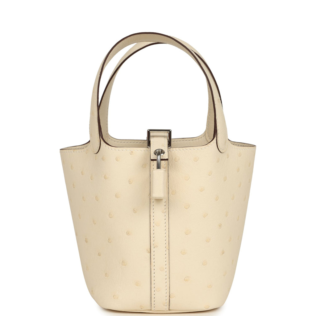 Hermes Micro Picotin Lock 14 Nata Ostrich Palladium Hardware