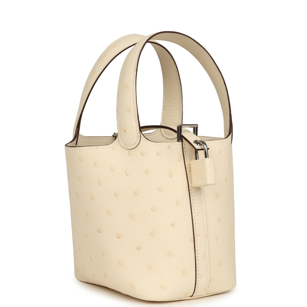 Hermes Micro Picotin Lock 14 Nata Ostrich Palladium Hardware