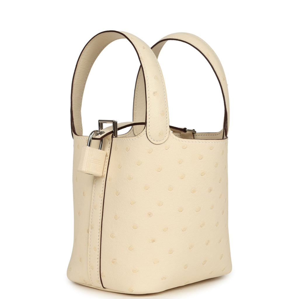 Hermes Micro Picotin Lock 14 Nata Ostrich Palladium Hardware