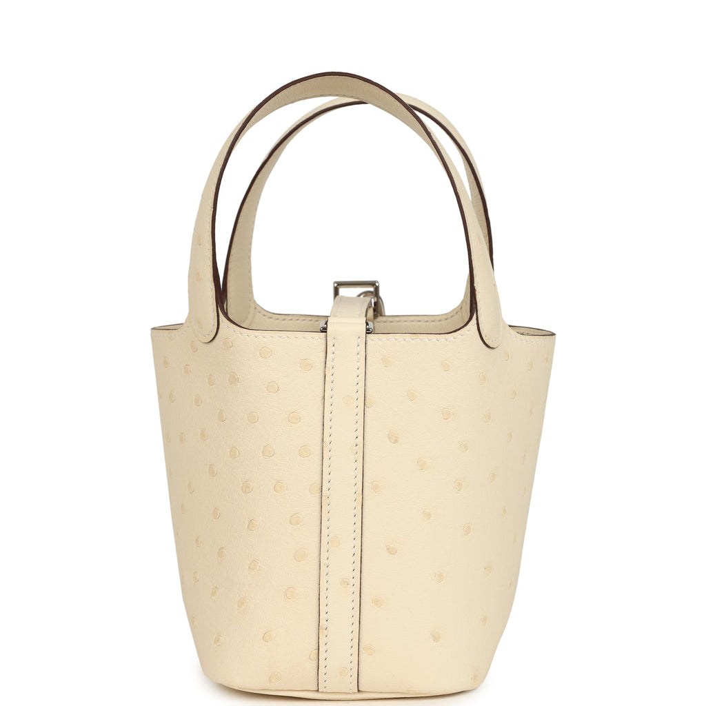 Hermes Micro Picotin Lock 14 Nata Ostrich Palladium Hardware