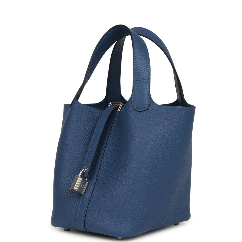 Hermes Picotin Lock 18 Bleu Tie Clemence Palladium Hardware