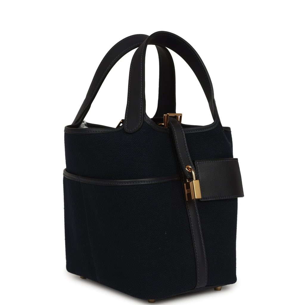 Hermes Picotin Cargo 18 Bleu Marine Swift and Toile Canvas Gold Hardware