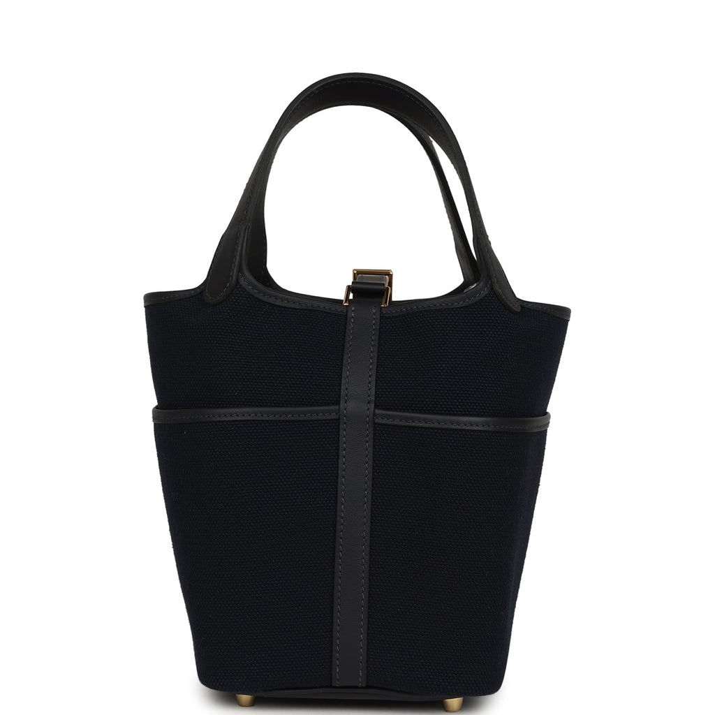 Hermes Picotin Cargo 18 Bleu Marine Swift and Toile Canvas Gold Hardware